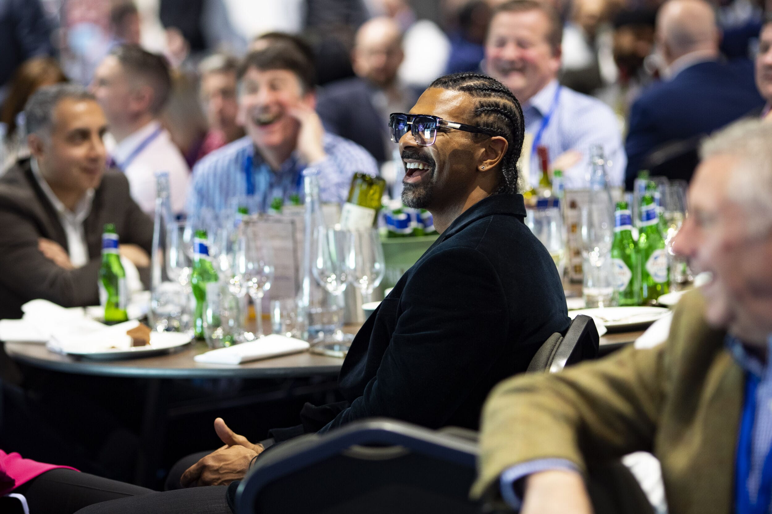 David Haye on a speaker sponsor table at the London Gold Cup lunch 2022